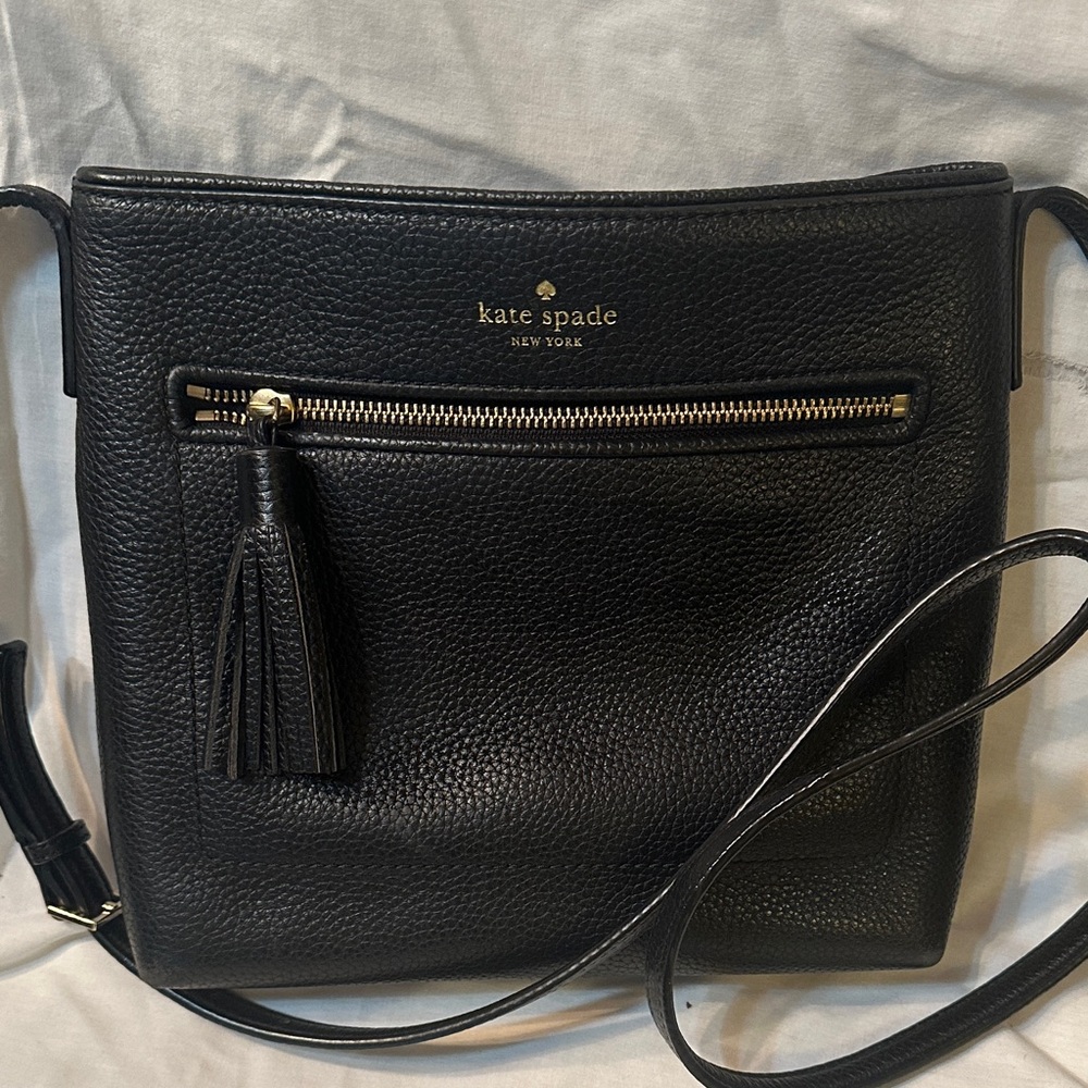 Kate Spade Black Leather Crossbody Bag with Tassel